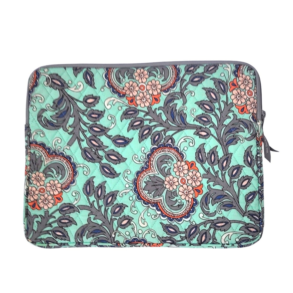 Vera Bradley Laptop iPad Mac Sleeve Tech Case 14" x 11" Mint Green Floral Padded